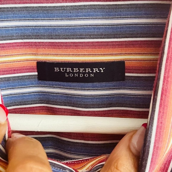 Burberry Men's Multicolor Vertical Stripe Casual Button-Down Shirt Size XL - Picture 5 of 15